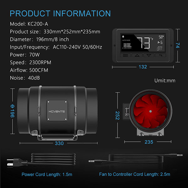 8 Inch EC Duct Fan With Controller
