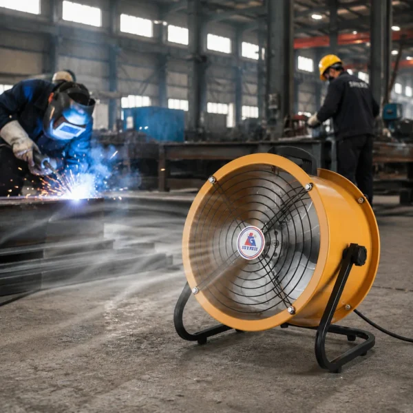 Portable drum fan for commercial ventilation and temporary airflow support