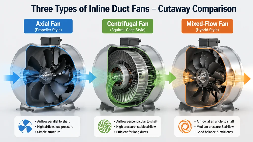Three types of inline fans