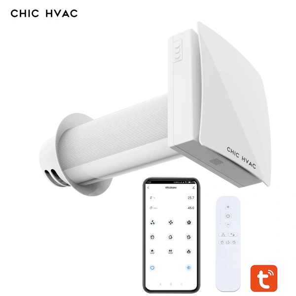 VT125 ductless single-room HRV angled product view with mobile app and remote control