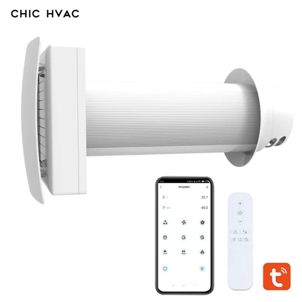 VT125 side view of through-wall HRV with mobile app and remote control