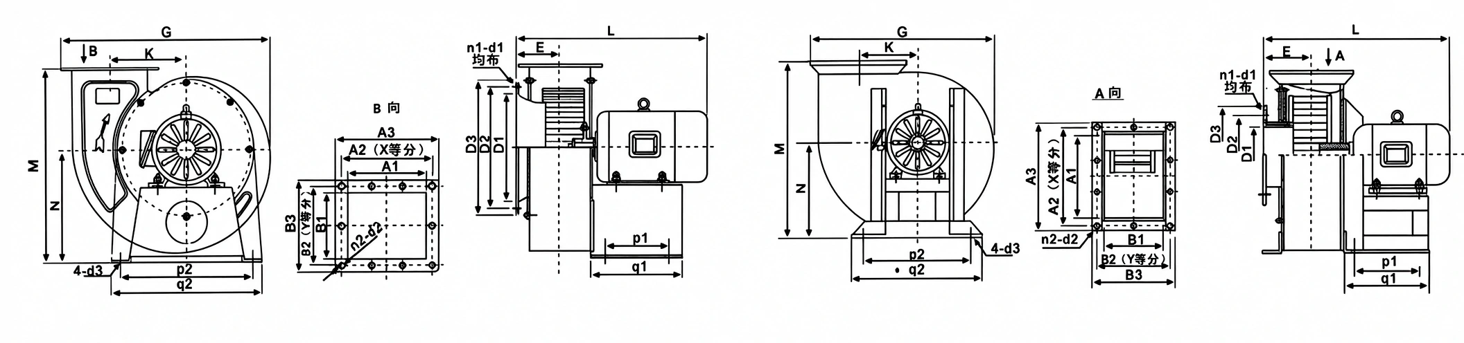 Industrial Centrifugal Fan CF-11 Series size diagram