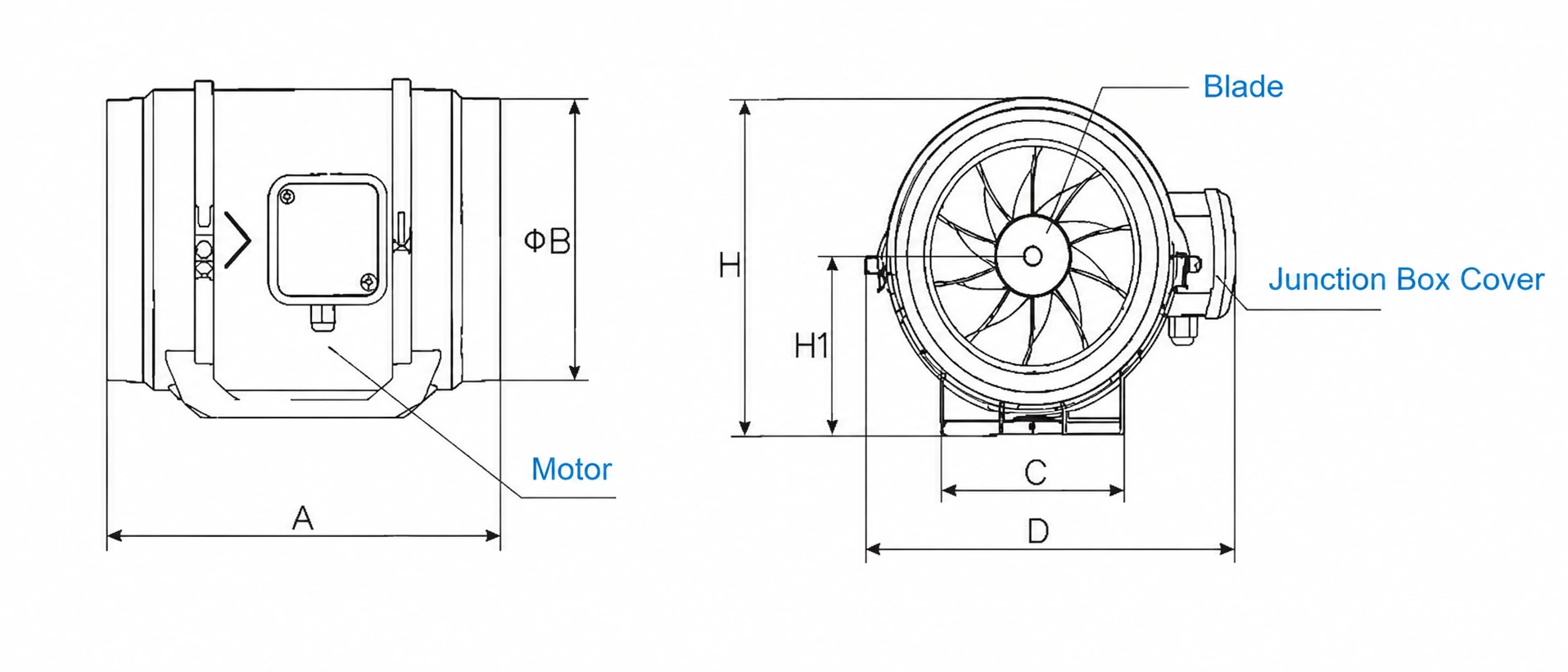 Inline Duct Fan product size diagram