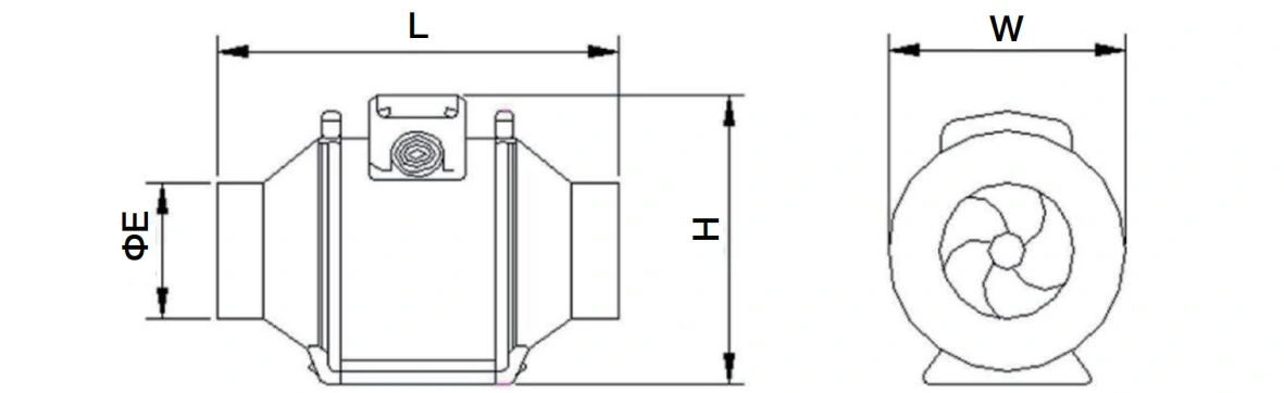 Mixed Flow Inline Fan KCP Series product size