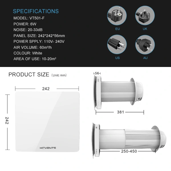Wall-mounted HEPA Fan VT501-F parameter display