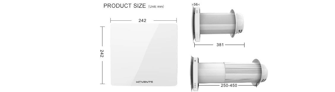 Wall-mounted HEPA Fan VT501-F product size diagram