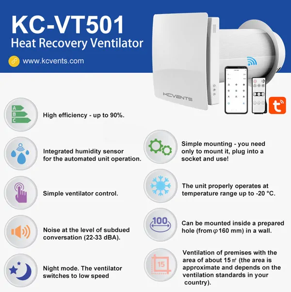 VT501 single room heat recovery ventilator for home ventilation