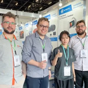 KCVENTS HVAC exhibition team with international visitors at the ventilation booth