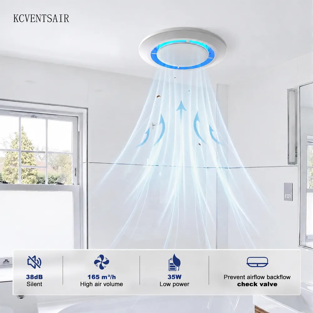 Données de référence de débit d'air, puissance et niveau sonore du ventilateur d'extraction rond clipsable pour salle de bains