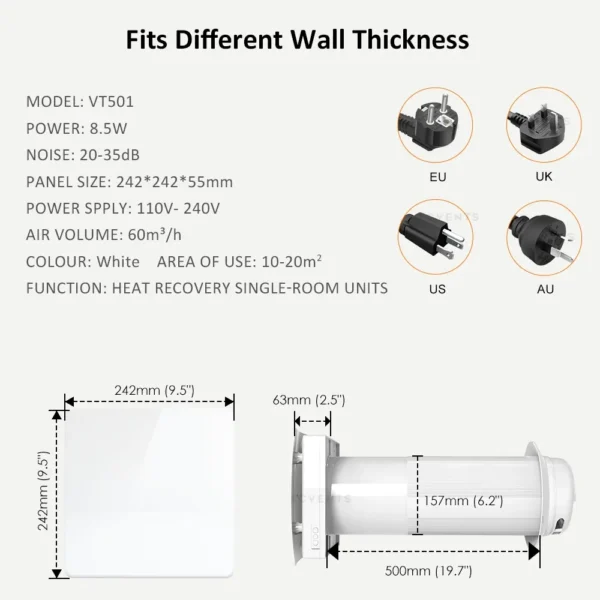 VT501 dimensions and wall thickness range